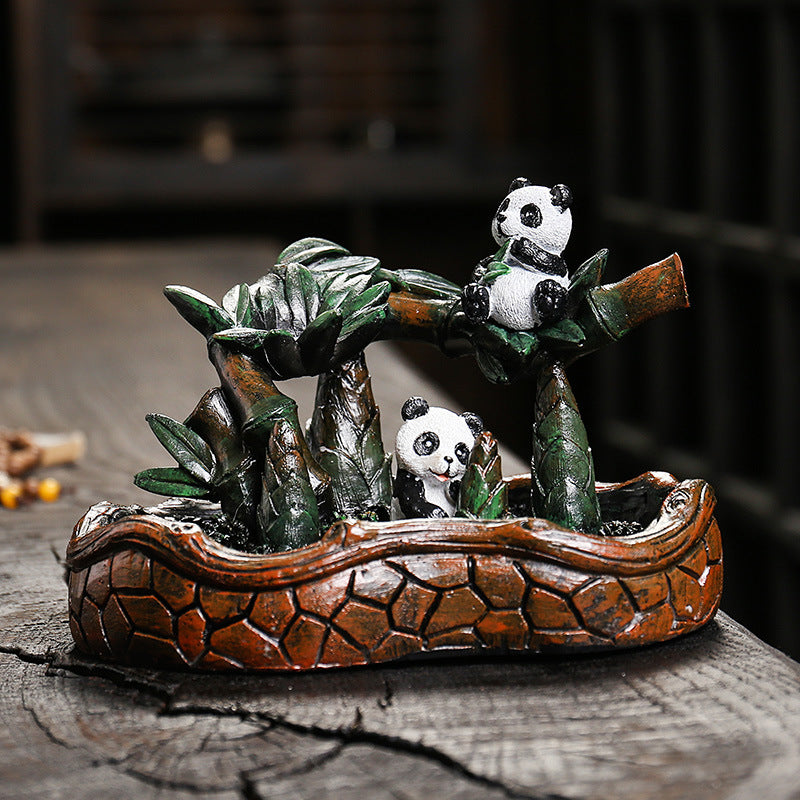 Playful Panda Backflow Incense Burner with Bamboo Forest Design for Meditation, Relaxation, and Spiritual Cleansing