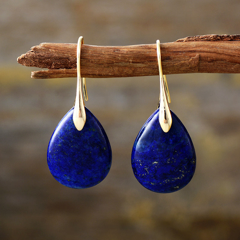 Handcrafted Onyx, Amethyst, and Lapis Lazuli Teardrop Earrings with Gold-Plated Hooks for Spiritual Protection and Clarity