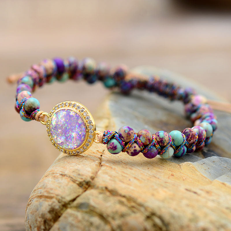 Radiant Opal and Mystic Jasper Energy Bracelet with Iridescent Gemstone Accents