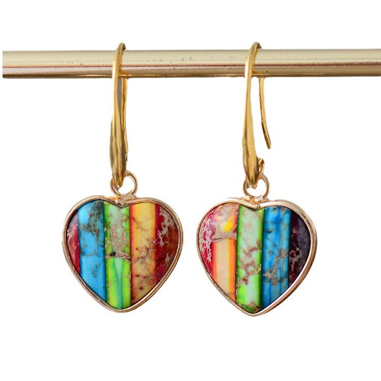 Heart-Shaped Gemstone Drop Earrings with Gold Accents for Spiritual Love and Energy Balancing