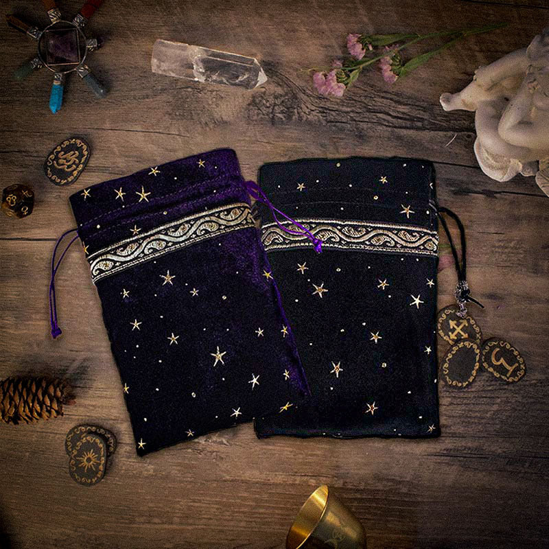 Luxurious Velvet Drawstring Pouch with Starry Sky Embroidery for Tarot, Crystals, and Spiritual Essentials