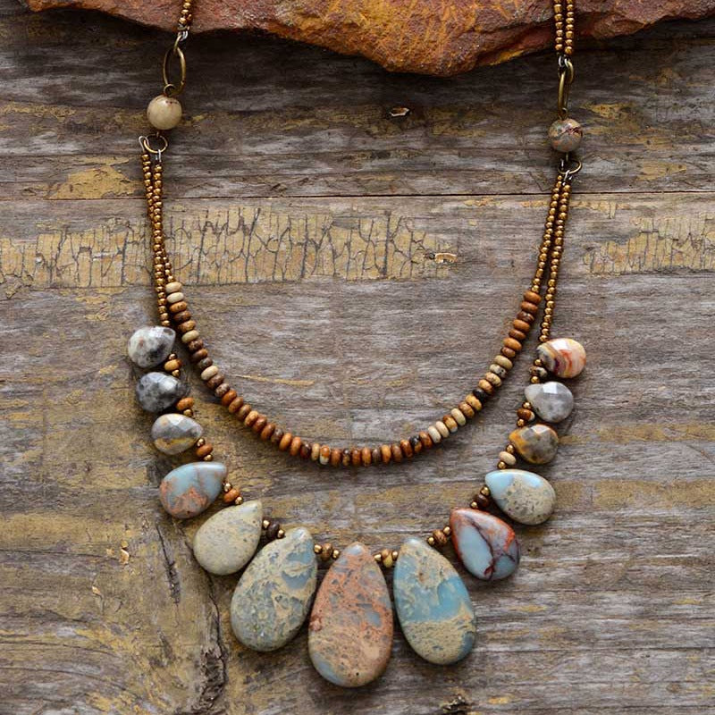 Earthy Jasper Teardrop Necklace – Handmade Gemstone Statement Necklace for Spiritual Healing and Grounding