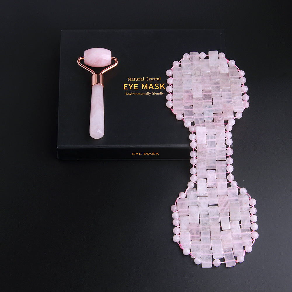 Rose Quartz Crystal Eye Mask and Facial Roller Set – Luxurious Jade Massage Tool for Soothing Eye Therapy and Skin Rejuvenation