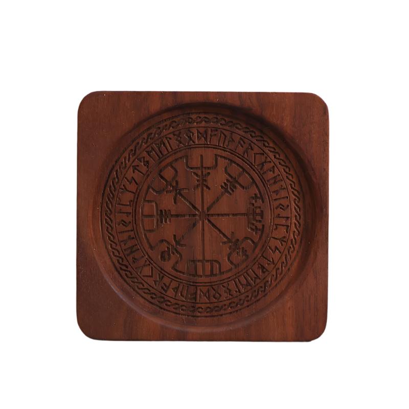 Nordic Rune Engraved Wooden Coaster Set for Spiritual Protection and Decor - Perfect for Rituals, Meditation, and Altar Use