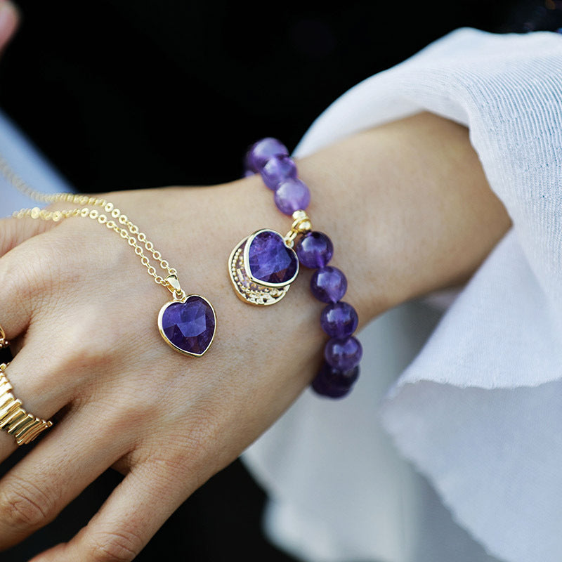 Amethyst Heart Love Bracelet for Spiritual Healing and Protection