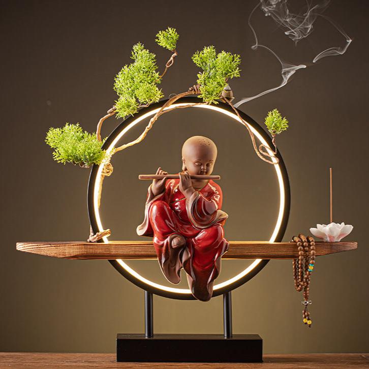 Zen Monk with Lute LED Incense Burner – Peaceful Meditation Decor for Spiritual Ambiance