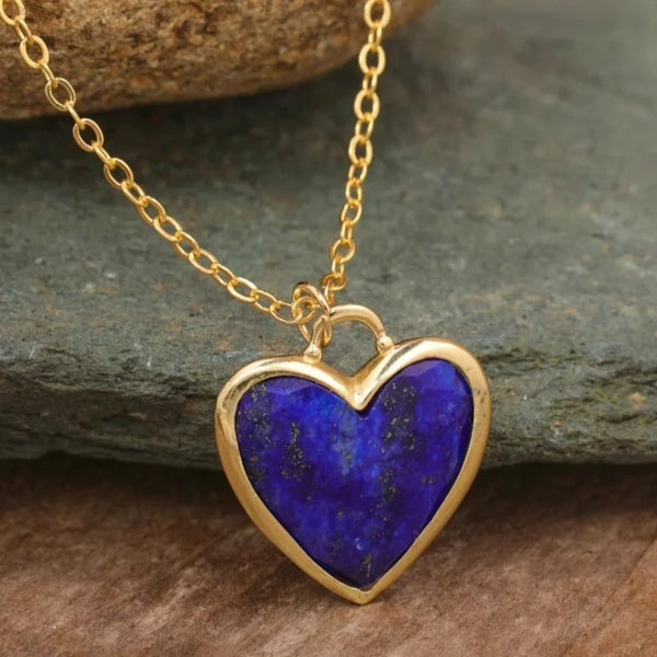 Heart Lapis Pendant Gold Chains Necklace