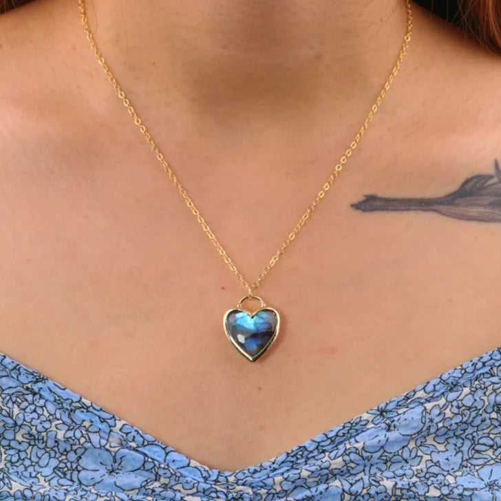 Heart Lapis Pendant Gold Chains Necklace