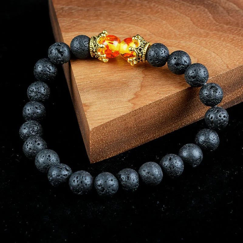 Lava Bead Crown Charm Bracelet