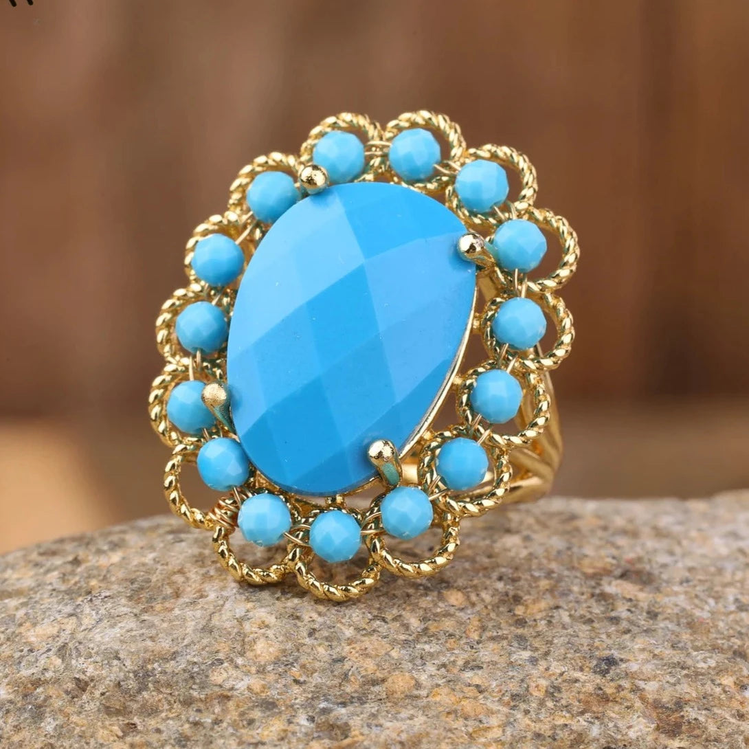 Blue Turquoise Statement  Rings