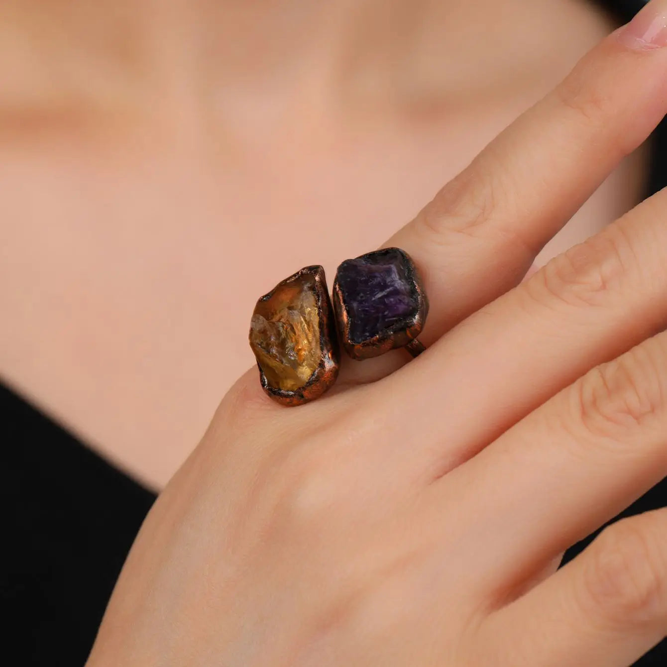 Amethyst Citrine Crystal Ring