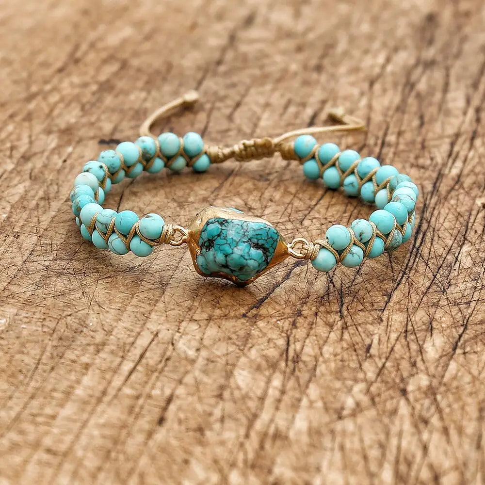 Turquoises Beads Braided Bracelet